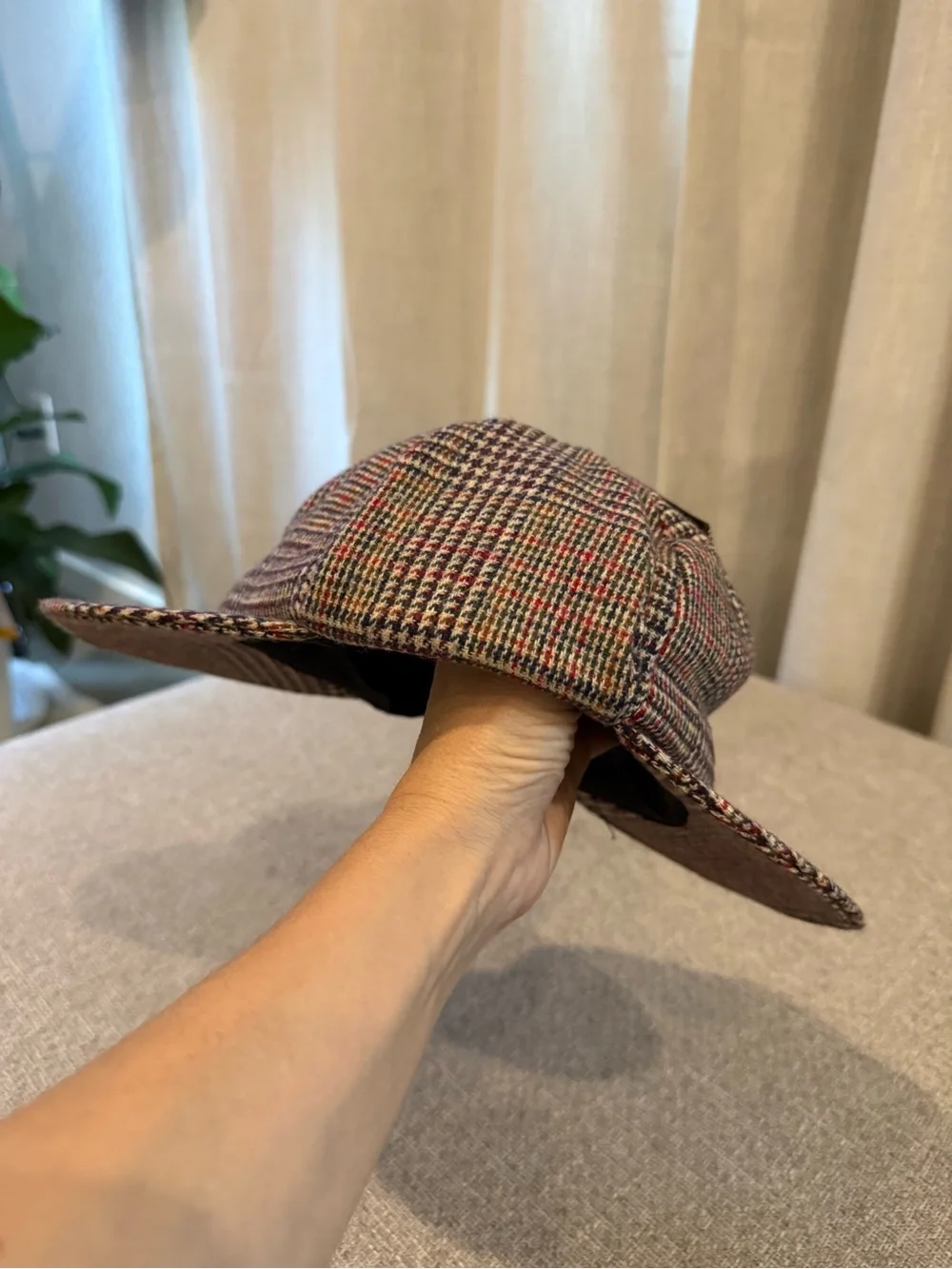 Vintage Dobbs Deerstalker Hat Plaid Wool USA Made Sherlock Hunting Cap XL